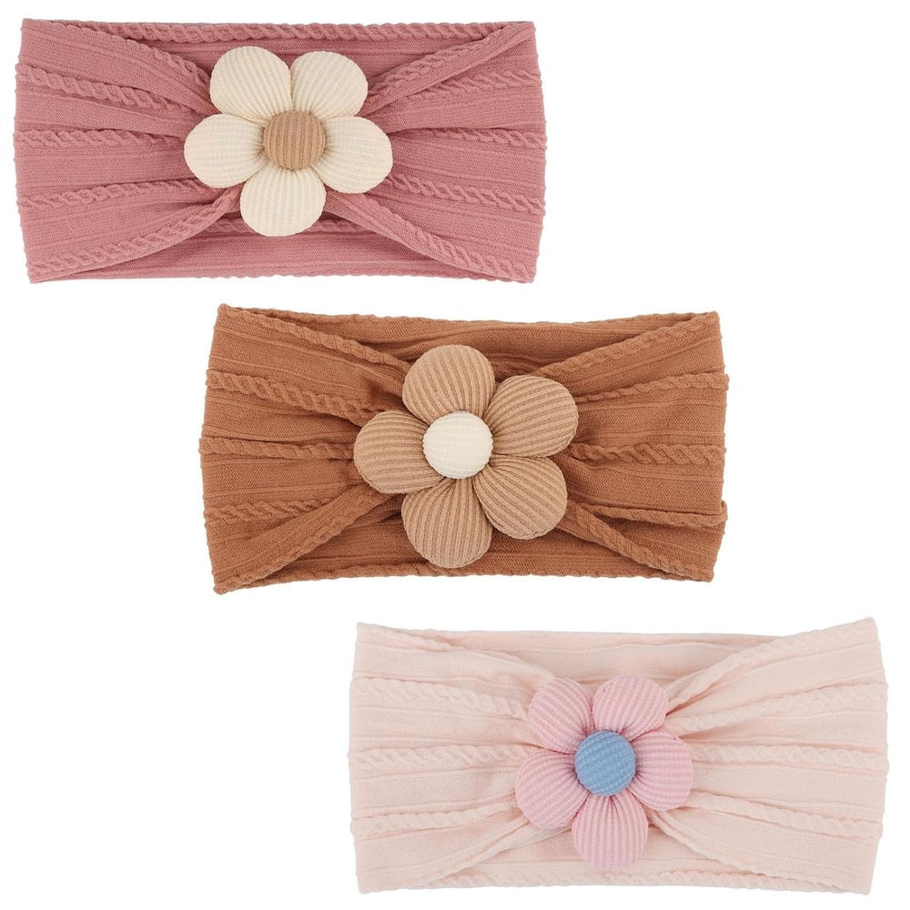 image:imageDRESHOW BQUBO Handmade Baby Headbands Soft amp Stretchy Hair Bands with Bows Nylon Bows Hairbands for Girls Newborn Infant Toddlers Hair Accessories 3 pack3 Pcs Light PinkPinkCoffee