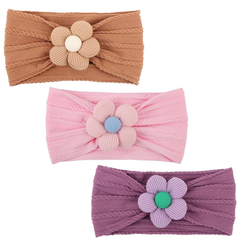image:imageDRESHOW BQUBO Handmade Baby Headbands Soft amp Stretchy Hair Bands with Bows Nylon Bows Hairbands for Girls Newborn Infant Toddlers Hair Accessories 3 pack3 Pcs Barbie PinkCoffeePurple