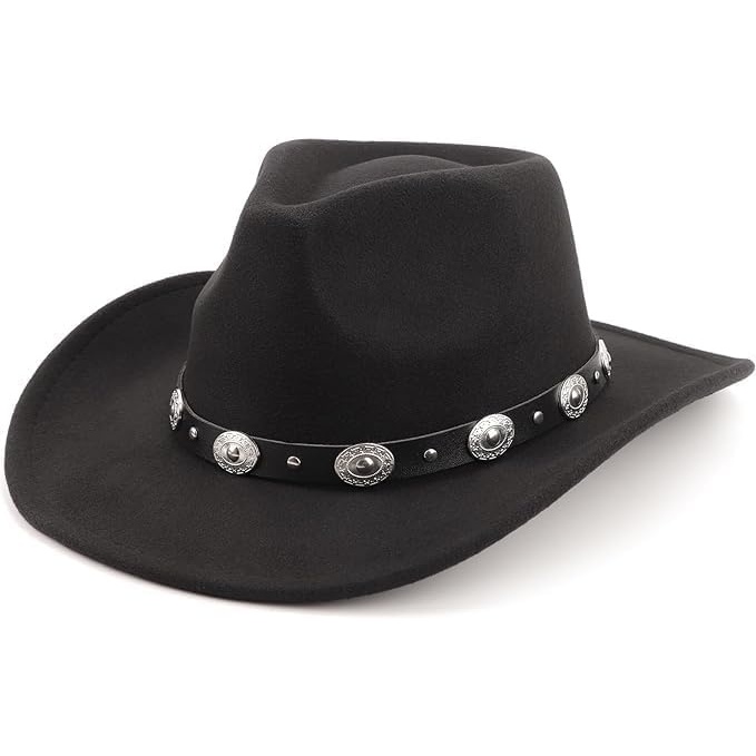 image:imageDRESHOW Women Men Classic Felt Wide Brim Western Cowboy amp Cowgirl Cap Belt Buckle Retro Panama Hat Unisex Rolled up Caps1 Pack Style 1 Black a Hat Circumference 22228