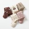 BQUBO Baby Knee High Sock Newborn Toddler Kids Girl Dress Socks Baby Knit Stocking Cotton Infant Bow Socks for 0-7 Years(5 Pairs Floral: Beige  White  Pink  Coffee  Khaki)