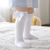 BQUBO Baby Knee High Sock Newborn Toddler Kids Girl Dress Socks Baby Knit Stocking Cotton Infant Bow Socks for 0-7 Years(5 Pairs: Plain White)