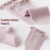 BQUBO Baby Knee High Sock Newborn Toddler Kids Girl Dress Socks Baby Knit Stocking Cotton Infant Bow Socks for 0-7 Years(5 Pairs: White  Cream  Bean Pink  Light Grey  Navy Blue)