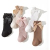BQUBO Baby Knee High Sock Newborn Toddler Kids Girl Dress Socks Baby Knit Stocking Cotton Infant Bow Socks for 0-7 Years(5 Pairs: White  Pink  Beige  Brown  Black)
