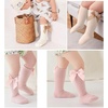 BQUBO Baby Knee High Sock Newborn Toddler Kids Girl Dress Socks Baby Knit Stocking Cotton Infant Bow Socks for 0-7 Years(5 Pairs: White  Pink  Beige  Brown  Black)