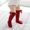 BQUBO Baby Knee High Sock Newborn Toddler Kids Girl Dress Socks Baby Knit Stocking Cotton Infant Bow Socks for 0-7 Years(5 Pairs: White/Light Pink/Red/Green/Black)