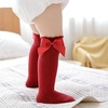 BQUBO Baby Knee High Sock Newborn Toddler Kids Girl Dress Socks Baby Knit Stocking Cotton Infant Bow Socks for 0-7 Years(5 Pairs: Wine  Bean Pink  White  Light Grey  Light Pink)