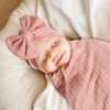 BQUBO Newborn Receiving Blankets Cotton Warm Sleepsack with Mittens & Bow Hats Hospital Baby Swaddling Shower Gift(3 Set Plain: Bow Hat + Mitten + Blanket (G))