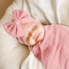 BQUBO Newborn Receiving Blankets Cotton Warm Sleepsack with Mittens & Bow Hats Hospital Baby Swaddling Shower Gift(3 Set Plain: Bow Hat + Mitten + Blanket (H))