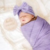 BQUBO Newborn Receiving Blankets Cotton Warm Sleepsack with Mittens & Bow Hats Hospital Baby Swaddling Shower Gift(3 Set Plain: Bow Hat + Mitten + Blanket (M))