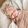BQUBO Newborn Receiving Blankets Cotton Warm Sleepsack with Mittens & Bow Hats Hospital Baby Swaddling Shower Gift(3 Set Plain: Bow Hat + Mitten + Blanket (E))