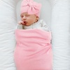 BQUBO Newborn Receiving Blankets Cotton Warm Sleepsack with Mittens & Bow Hats Hospital Baby Swaddling Shower Gift(3 Set Plain: Bow Hat + Mitten + Blanket (K))