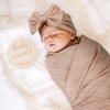 BQUBO Newborn Receiving Blankets Cotton Warm Sleepsack with Mittens & Bow Hats Hospital Baby Swaddling Shower Gift(3 Set Plain: Bow Hat + Mitten + Blanket (I))