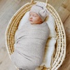 BQUBO Newborn Receiving Blankets Cotton Warm Sleepsack with Mittens & Bow Hats Hospital Baby Swaddling Shower Gift(3 Set Plain: Hats + Mittens + Blankets)
