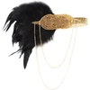 DRESHOW 1920s Great Gatsby Accessories for Women Flapper Headpiece Headband Gloves Costume Harlem Nights Accessories Set(1920s Gatsby Black  Gold Chain & Fringe Set)