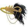 DRESHOW 1920s Great Gatsby Accessories for Women Flapper Headpiece Headband Gloves Costume Harlem Nights Accessories Set(1920s Gatsby Black  Gold Fringe Earrings Set)