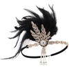 DRESHOW 1920s Great Gatsby Accessories for Women Flapper Headpiece Headband Gloves Costume Harlem Nights Accessories Set(1920s Gatsby Black  Gold Leaf  Champagne Set)