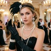 DRESHOW 1920s Great Gatsby Accessories for Women Flapper Headpiece Headband Gloves Costume Harlem Nights Accessories Set(1920s Gatsby Black  Silver Pearl Drop Earrings Set)