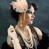 DRESHOW 1920s Great Gatsby Accessories for Women Flapper Headpiece Headband Gloves Costume Harlem Nights Accessories Set(1920s Gatsby Champagne  Gold  Silver  Pearl Set)