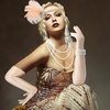 DRESHOW 1920s Great Gatsby Accessories for Women Flapper Headpiece Headband Gloves Costume Harlem Nights Accessories Set(1920s Gatsby Champagne  Gold  Silver  Pearl Set)