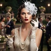 DRESHOW 1920s Great Gatsby Accessories for Women Flapper Headpiece Headband Gloves Costume Harlem Nights Accessories Set(5 Pcs Set Style 2: White)