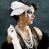 DRESHOW 1920s Great Gatsby Accessories for Women Flapper Headpiece Headband Gloves Costume Harlem Nights Accessories Set(5 Pcs Set: White & Silver)