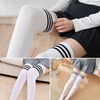 DRESHOW 6 Pairs High Thigh Socks Striped Over Knee Thin Tights Long Stocking for Women Leg Warmer(6 Pairs Extra Long: White-black  White-rainbow  Black-red  Black-rainbow  White  Black)