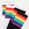 DRESHOW 6 Pairs High Thigh Socks Striped Over Knee Thin Tights Long Stocking for Women Leg Warmer(6 Pairs Extra Long: White-black  White-rainbow  Black-red  Black-rainbow  White  Black)