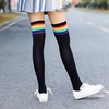 DRESHOW 6 Pairs High Thigh Socks Striped Over Knee Thin Tights Long Stocking for Women Leg Warmer(6 Pairs Extra Long: White-black  White-rainbow  Black-red  Black-rainbow  White  Black)