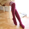 DRESHOW 6 Pairs High Thigh Socks Striped Over Knee Thin Tights Long Stocking for Women Leg Warmer(6 Pairs Striped High Thigh: White  Pink  Black  Grey  Burgundy  Navy Blue)