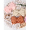 DRESHOW BQUBO Handmade Baby Headbands Soft & Stretchy Hair Bands with Bows Nylon Bows Hairbands for Girls Newborn Infant Toddlers Hair Accessories 3 pack(3 Pcs Baby Bow Headband Set: Rust  Pink  Cream)