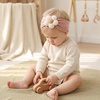 DRESHOW BQUBO Handmade Baby Headbands Soft & Stretchy Hair Bands with Bows Nylon Bows Hairbands for Girls Newborn Infant Toddlers Hair Accessories 3 pack(3 Pcs: Beige/Pink/Dark Pink)