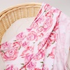 DRESHOW BQUBO Newborn Receiving Blanket with Bow Hat Set Flower Print Baby Swaddle Blankets with Beanie Nursery Swaddle Wrap 3 Sets(1 Set Big Flower Pink With Headband)