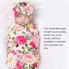 DRESHOW BQUBO Newborn Receiving Blanket with Bow Hat Set Flower Print Baby Swaddle Blankets with Beanie Nursery Swaddle Wrap 3 Sets(1 Set Printed: Bow Hat + Blanket (Ivory))