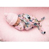 DRESHOW BQUBO Newborn Receiving Blanket with Bow Hat Set Flower Print Baby Swaddle Blankets with Beanie Nursery Swaddle Wrap 3 Sets(3 Floral Sets: Blanket + Bow Hat + Mittens + Birth Announcement Card F)