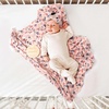 DRESHOW BQUBO Newborn Receiving Blanket with Bow Hat Set Flower Print Baby Swaddle Blankets with Beanie Nursery Swaddle Wrap 3 Sets(3 Floral Sets: Blanket + Bow Hat + Mittens + Birth Announcement Card E)