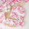 DRESHOW BQUBO Newborn Receiving Blanket with Bow Hat Set Flower Print Baby Swaddle Blankets with Beanie Nursery Swaddle Wrap 3 Sets(3 Pack Floral Newborn Swaddle & Headband Sets)