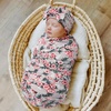 DRESHOW BQUBO Newborn Receiving Blanket with Bow Hat Set Flower Print Baby Swaddle Blankets with Beanie Nursery Swaddle Wrap 3 Sets(3 Sets Printed: Bow Hat + Blanket E)