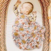 DRESHOW BQUBO Newborn Receiving Blanket with Bow Hat Set Flower Print Baby Swaddle Blankets with Beanie Nursery Swaddle Wrap 3 Sets(Floral Patterned A: Birth Announcement Card + Hat + Elastic Headband + Blanket)