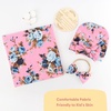 DRESHOW BQUBO Newborn Receiving Blanket with Bow Hat Set Flower Print Baby Swaddle Blankets with Beanie Nursery Swaddle Wrap 3 Sets(Floral Patterned B: Birth Announcement Card + Hat + Elastic Headband + Blanket)