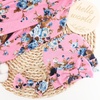 DRESHOW BQUBO Newborn Receiving Blanket with Bow Hat Set Flower Print Baby Swaddle Blankets with Beanie Nursery Swaddle Wrap 3 Sets(Floral Patterned B: Birth Announcement Card + Hat + Elastic Headband + Blanket)