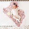 DRESHOW BQUBO Newborn Receiving Blanket with Bow Hat Set Flower Print Baby Swaddle Blankets with Beanie Nursery Swaddle Wrap 3 Sets(Floral Patterned: Birth Announcement Card + Hat + Elastic Headband + Blanket)