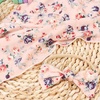 DRESHOW BQUBO Newborn Receiving Blanket with Bow Hat Set Flower Print Baby Swaddle Blankets with Beanie Nursery Swaddle Wrap 3 Sets(Floral Patterned: Birth Announcement Card + Hat + Elastic Headband + Blanket)