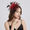DRESHOW Fascinators Hat Flower Mesh Ribbons Feathers on a Headband and a Clip Tea Party Headwear for Girls and Women(7″ Diameter / Black & Red)