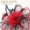 DRESHOW Fascinators Hat Flower Mesh Ribbons Feathers on a Headband and a Clip Tea Party Headwear for Girls and Women(7″ Diameter / Black & Red)