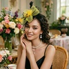 DRESHOW Fascinators Hat Flower Mesh Ribbons Feathers on a Headband and a Clip Tea Party Headwear for Girls and Women(7″ Diameter / Black & Yellow)