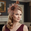 DRESHOW Fascinators Hat Flower Mesh Ribbons Feathers on a Headband and a Clip Tea Party Headwear for Girls and Women(7″ Diameter / Brown)