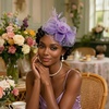 DRESHOW Fascinators Hat Flower Mesh Ribbons Feathers on a Headband and a Clip Tea Party Headwear for Girls and Women(7″ Diameter / Dark Purple & Light Purple)
