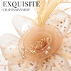DRESHOW Fascinators Hat Flower Mesh Ribbons Feathers on a Headband and a Clip Tea Party Headwear for Girls and Women(7″ Diameter / Gold)