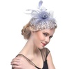 DRESHOW Fascinators Hat Flower Mesh Ribbons Feathers on a Headband and a Clip Tea Party Headwear for Girls and Women(7″ Diameter / Grey)