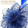 DRESHOW Fascinators Hat Flower Mesh Ribbons Feathers on a Headband and a Clip Tea Party Headwear for Girls and Women(7″ Diameter / Navy & Dark Blue)